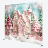 Aperturee - Aperturee Pink Castle Christmas Party Square Tension Backdrop